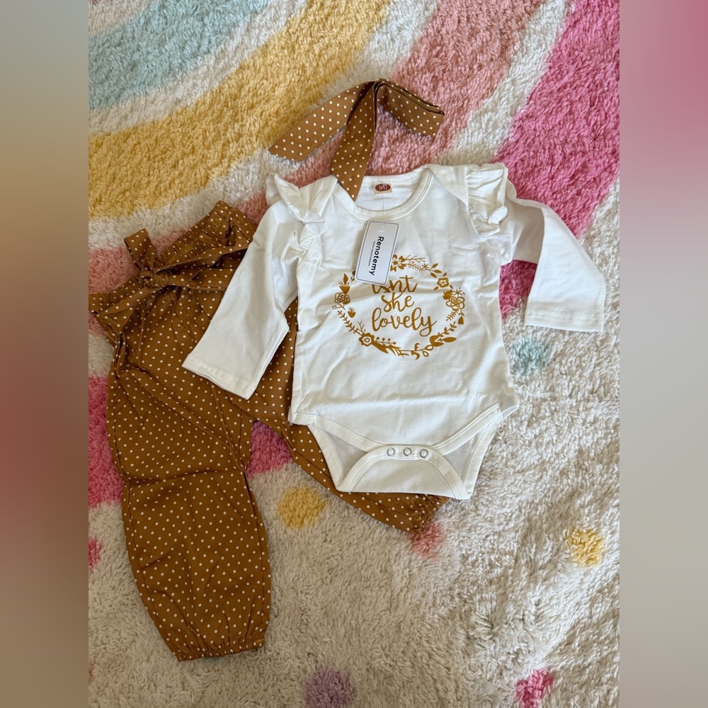 New White and Brown Baby girl Outfit Set 24 mo